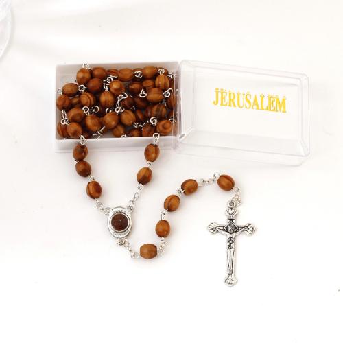 деревянный Ожерелье, с цинковый сплав, Kресты, Другое покрытие, ювелирные изделия моды & Мужская, продается PC