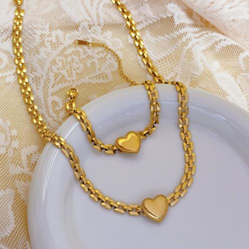 304 Edelstahl Armband und Halskette, Herz, plattiert, Modeschmuck & verschiedene Stile für Wahl & für Frau, verkauft von PC