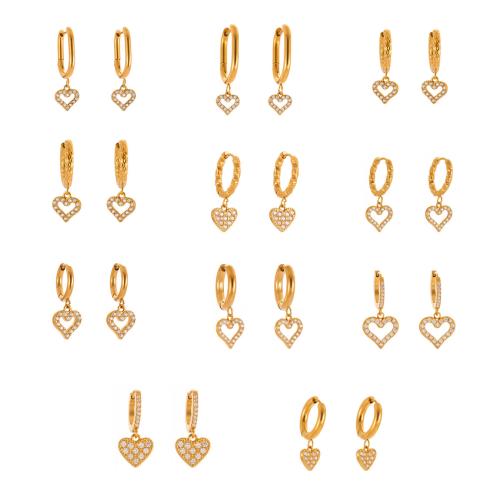 Нержавеющая сталь падение Серьги, Нержавеющая сталь 304, плакирован золотом, ювелирные изделия моды & инкрустированное микро кубического циркония, Много цветов для выбора, продается Пара