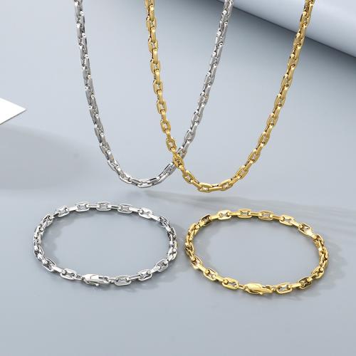 Edelstahl Schmucksets, Armband & Halskette, 304 Edelstahl, goldfarben plattiert, Modeschmuck, keine, verkauft von PC