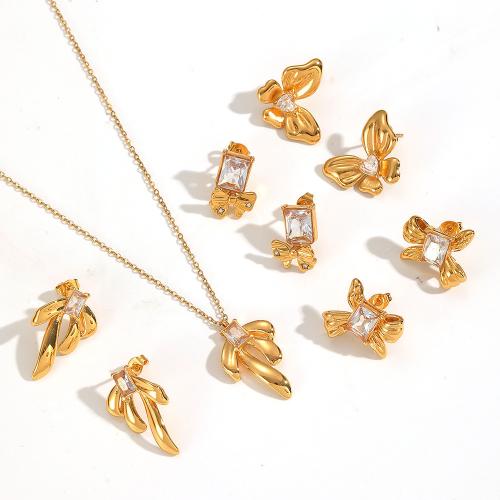 Zirconia cúbicos Juegos de joyería de acero inoxidable, Pendiente de stud, acero inoxidable 304, chapado, micro arcilla de zirconia cúbica, más colores para la opción, Vendido por UD