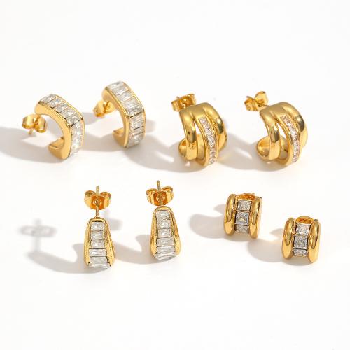 Edelstahl Ohrringe, 304 Edelstahl, plattiert, Modeschmuck & Micro pave Zirkonia & mit Strass, keine, verkauft von Paar