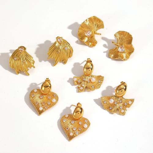 Edelstahl Ohrringe, 304 Edelstahl, mit Kunststoff Perlen, plattiert, Modeschmuck & Micro pave Zirkonia, keine, verkauft von Paar