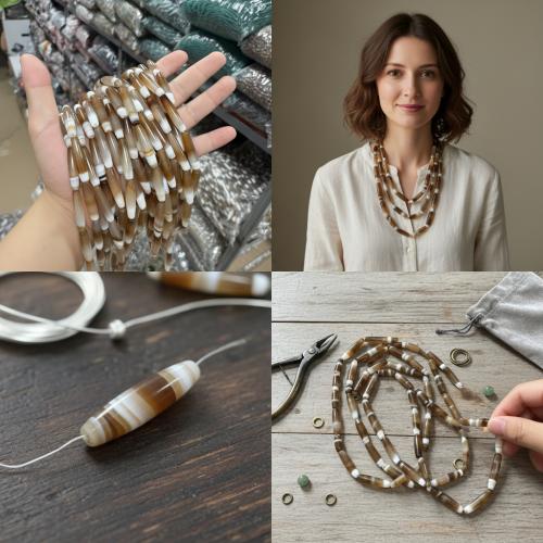 Achat Perlen, DIY, gemischte Farben, 8x34mm, verkauft per 38 Millimeter Strang