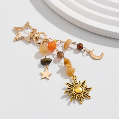 Bag Purse Charms Keyrings Keychains, Tibetan Style, with Glass Beads & Natural Gravel, gold color plated, fashion jewelry, more colors for choice, Sold By Set