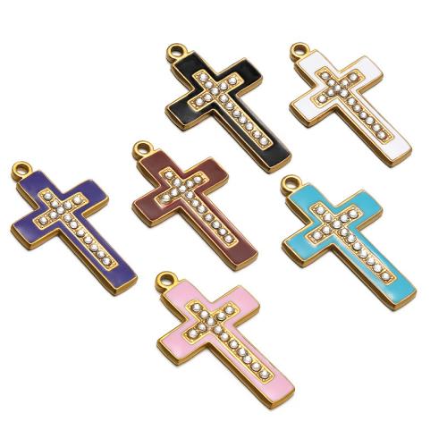 Edelstahl-Kreuz- Anhänger, 304 Edelstahl, goldfarben plattiert, DIY & Emaille & mit Strass, keine, 5PCs/Tasche, verkauft von Tasche