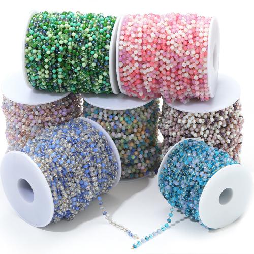 Chaîne de perles de pierre gemme, Acier inoxydable 304, avec cristal, Placage de couleur d'or, DIY, plus de couleurs à choisir, Vendu par m