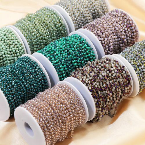 Chaîne de perles de pierre gemme, Acier inoxydable 304, avec cristal, Placage de couleur d'or, DIY, plus de couleurs à choisir, Vendu par m