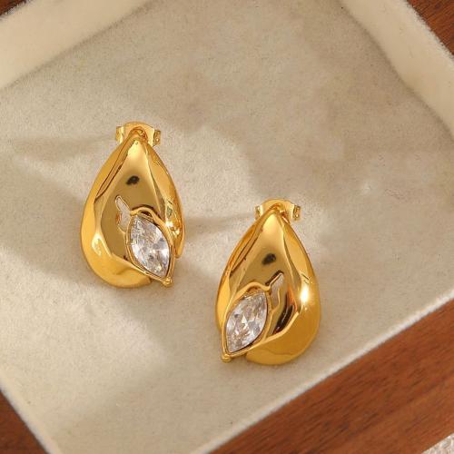 Серьги из нержавеющей стали, Нержавеющая сталь 304, плакирован золотом, ювелирные изделия моды & инкрустированное микро кубического циркония, Золотой, продается Пара
