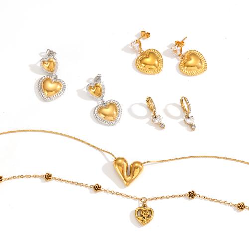 Rhinestone Edelstahl Schmuck Set, Stud Ohrring & Halskette, 304 Edelstahl, plattiert, Modeschmuck & mit Strass, keine, verkauft von PC