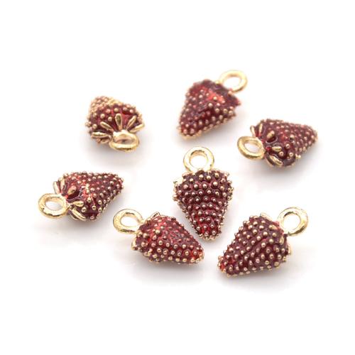 Zink-Legierung-Emaille-Anhänger, Zinklegierung, Erdbeere, goldfarben plattiert, DIY, 15x9mm, verkauft von PC