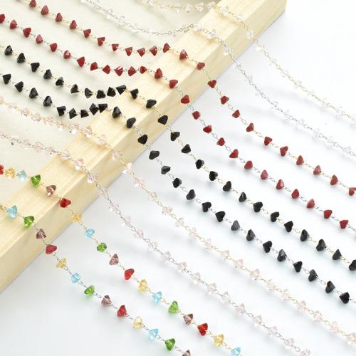 Edelstein Perlen Kette, Messing, mit Kristall, plattiert, DIY, keine, 4mm, verkauft von m