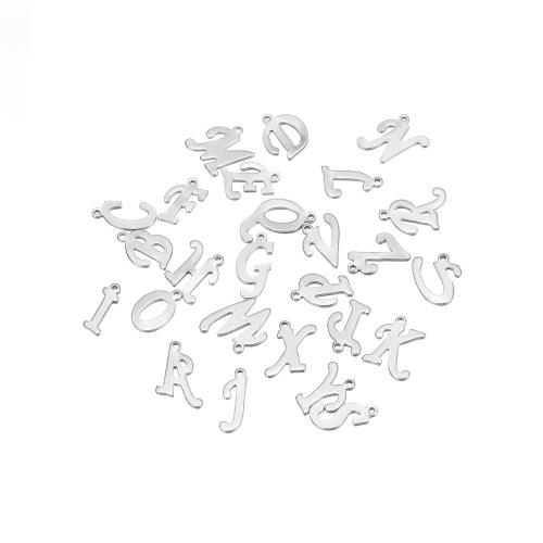 Edelstahl Brief Anhänger, 304 Edelstahl, Alphabet-Buchstabe, goldfarben plattiert, DIY, Silberfarbe, 50PCs/Tasche, verkauft von Tasche