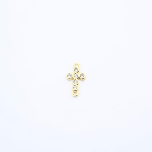 Cubic Zirconia Micro Pave Brass Pendant, Cross, plated, DIY & micro pave cubic zirconia, golden, nickel, lead & cadmium free, 14x7x1mm, Sold By PC