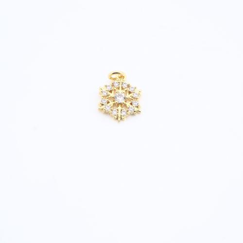 Cubic Zirconia Micro Pave Brass Pendant, Snowflake, plated, DIY & micro pave cubic zirconia, golden, nickel, lead & cadmium free, 14x11x2mm, Sold By PC