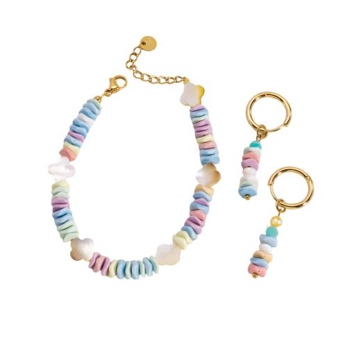 ensemble de bijoux de pierre gemme, Bracelet & boucle d'oreille, Acier inoxydable 304, avec Agate, Placage, DIY, plus de couleurs à choisir, Vendu par PC