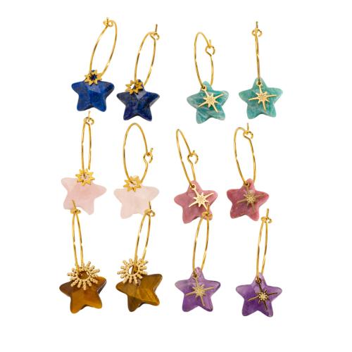 Серьги из камня, Нержавеющая сталь 304, с Природный камень, Звезда, Другое покрытие, ювелирные изделия моды, Много цветов для выбора, продается Пара