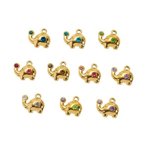 Acero inoxidable Colgantes Animal, acero inoxidable 304, Elefante, chapado, Bricolaje & con diamantes de imitación, más colores para la opción, 10PCs/Bolsa, Vendido por Bolsa