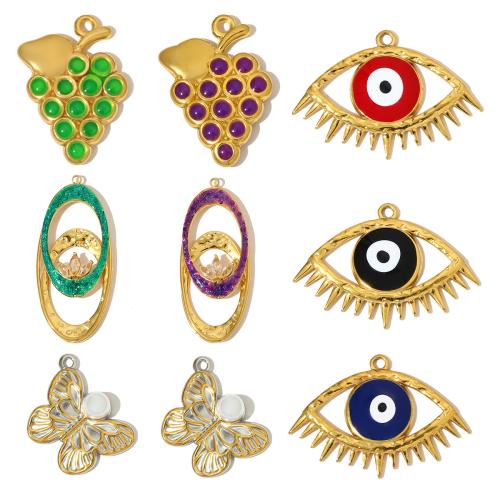 Stainless Steel Pendants, 304 Stainless Steel, with ABS Plastic Pearl, plated, DIY & enamel & with rhinestone, more colors for choice, 3PCs/Bag, Sold By Bag