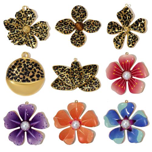 Gemstone Pendants Jewelry, 304 Stainless Steel, with Natural Stone & ABS Plastic Pearl, plated, DIY & enamel & with rhinestone, more colors for choice, 3PCs/Bag, Sold By Bag
