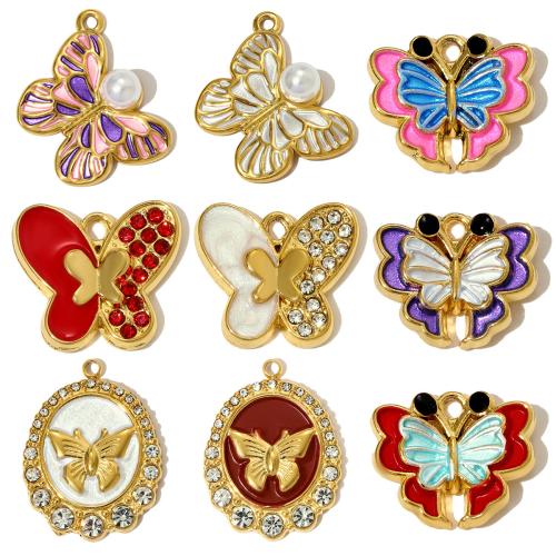 Stainless Steel Animal Pendants, 304 Stainless Steel, with ABS Plastic Pearl, plated, DIY & enamel & with rhinestone, more colors for choice, 3PCs/Bag, Sold By Bag