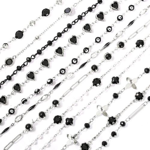 Cadena de cuentas de piedras preciosas, metal, chapado, Bricolaje & diferentes estilos para la opción & con diamantes de imitación, Vendido por m