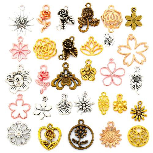 Подвесска в форме цветка из цинкового сплава , цинковый сплав, Форма цветка, Другое покрытие, смешанная картина & DIY, Много цветов для выбора, 30ПК/сумка, продается сумка
