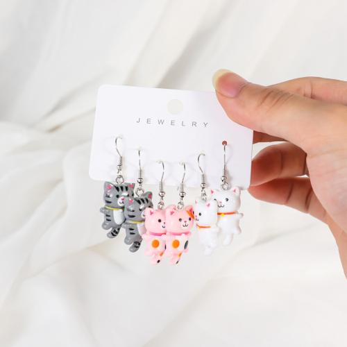 alliage de zinc Boucles d'oreilles, chat, Placage, styles différents pour le choix & pour femme & émail, Vendu par fixé