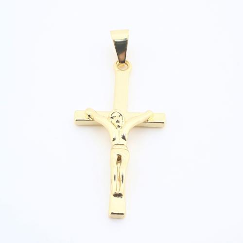 Brass Cross Pendants, plated, DIY, golden, nickel, lead & cadmium free, 57x24x6mm, Sold By PC