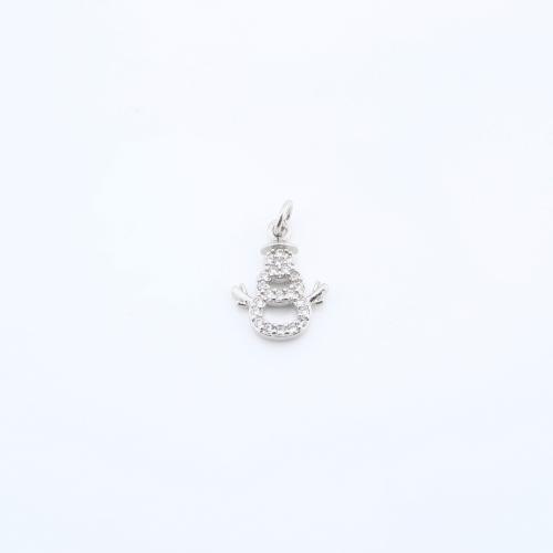 Cubic Zirconia Micro Pave Brass Pendant, Snowman, plated, DIY & micro pave cubic zirconia, silver color, nickel, lead & cadmium free, 14x10x2mm, Sold By PC