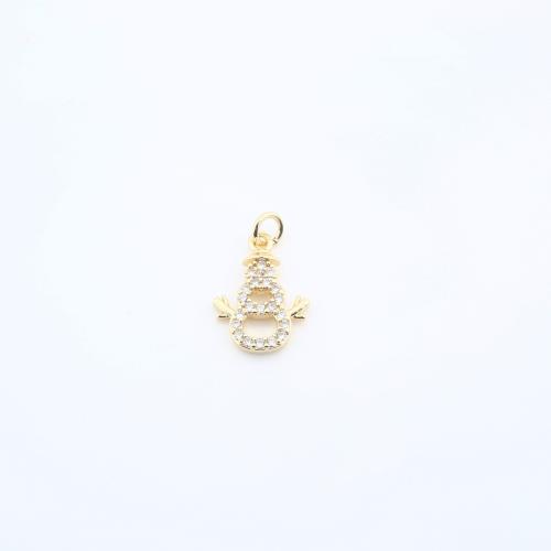 Cubic Zirconia Micro Pave Brass Pendant, Snowman, plated, DIY & micro pave cubic zirconia, golden, nickel, lead & cadmium free, 14x10x2mm, Sold By PC