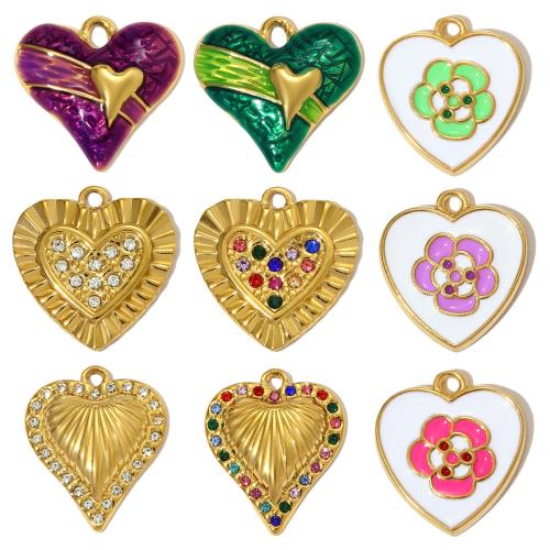 Edelstahl -Herz-Anhänger, 304 Edelstahl, plattiert, DIY & Emaille & mit Strass, keine, 3PCs/Tasche, verkauft von Tasche