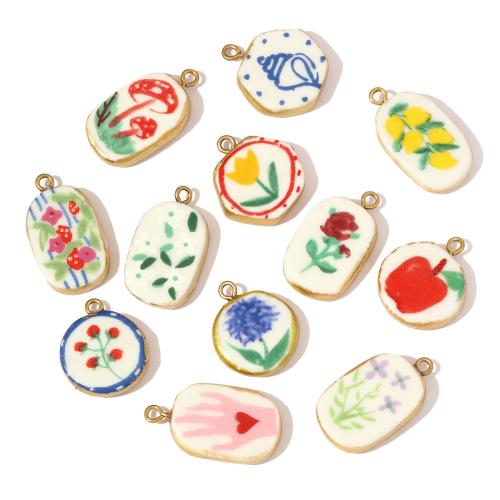 Porcelain Pendants, 304 Stainless Steel, with Porcelain, plated, DIY, more colors for choice, 3PCs/Bag, Sold By Bag