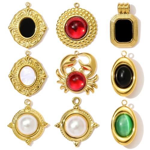 Edelstahl Schmuck Anhänger, 304 Edelstahl, mit ABS-Kunststoff-Perlen & Katzenauge, goldfarben plattiert, DIY, keine, 3PCs/Tasche, verkauft von Tasche