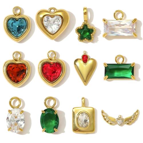 Edelstahl Schmuck Anhänger, 304 Edelstahl, mit Glasstein, goldfarben plattiert, DIY & Micro pave Zirkonia, keine, 3PCs/Tasche, verkauft von Tasche