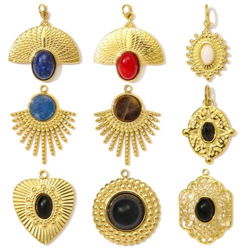 Bijoux Pendentifs en pierres gemmes, Acier inoxydable 304, avec Pierre naturelle, Placage de couleur d'or, DIY, plus de couleurs à choisir, 3PC/sac, Vendu par sac