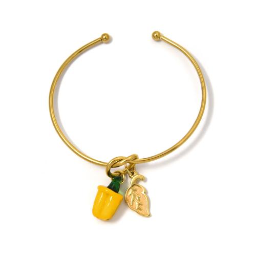 304 Stainless Steel Cuff Bangle, with Acrylic, gold color plated, fashion jewelry & enamel, mixed colors, Sold By PC