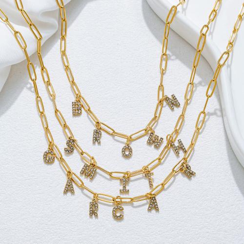 Collier de bijoux en acier inoxydable, Acier inoxydable 304, Placage de couleur d'or, bijoux de mode & pavé de micro zircon, doré, Vendu par PC