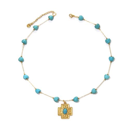 Collier de bijoux en acier inoxydable, Acier inoxydable 304, avec turquoise synthétique & perle de plastique, Placage de couleur d'or, bijoux de mode, plus de couleurs à choisir, Vendu par PC