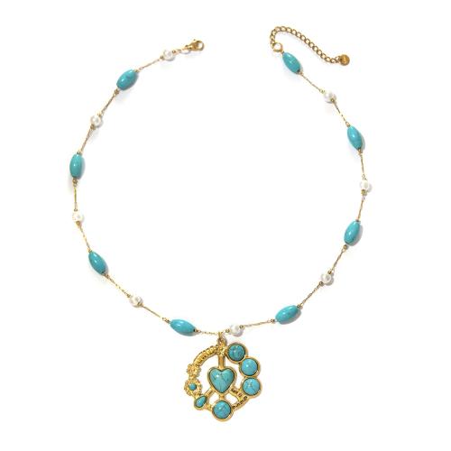 Collier de bijoux en acier inoxydable, Acier inoxydable 304, avec pierre gemme & perle de plastique, Placage de couleur d'or, bijoux de mode, plus de couleurs à choisir, Vendu par PC