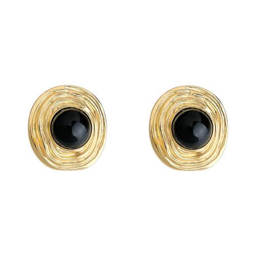 Resin Earring, Brass, with Resin, gold color plated, vintage & for woman, black, 22x20mm, Sold By Pair