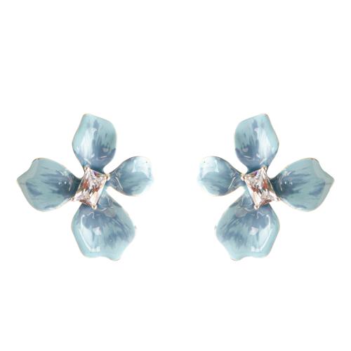 Messing Ohrstecker, Stecker, Blume, goldfarben plattiert, für Frau & Emaille & mit Strass, keine, 22x23mm, verkauft von Paar