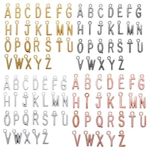 Pendentif alphabet en zinc, alliage de zinc, Lettre d’alphabet, Placage, DIY, plus de couleurs à choisir, 15x10mm, 26PC/fixé, Vendu par fixé