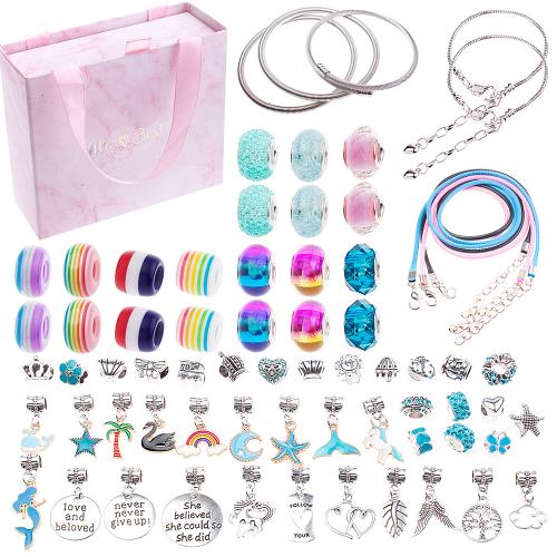 Children DIY String Beads Set, Tibetan Style, with Glass, plated, Girl & different size for choice & enamel & with rhinestone, Sold By Set