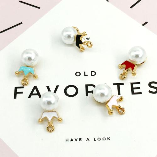 Tibetan Style émail Pendants, alliage de zinc, avec perle de plastique, couronne, Placage de couleur d'or, DIY, plus de couleurs à choisir, 10x20mm, 10PC/sac, Vendu par sac