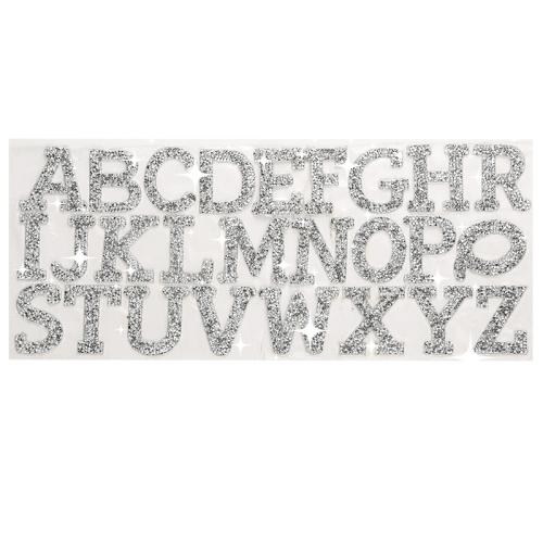 Resin Rhinestone Sticker Paper, Alphabet Letter, DIY, silver color, 50x40mm, Sold By Set