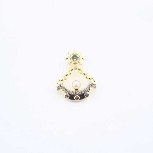 Cubic Zirconia Micro Pave Brass Pendant, with Plastic Pearl, Ship, plated, DIY & micro pave cubic zirconia, more colors for choice, 20x15x5mm, Sold By PC