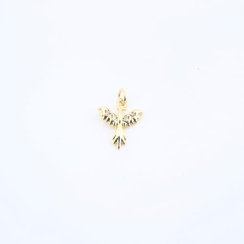 Befestigter Zirkonia Messing Anhänger, Phönix, plattiert, DIY & Micro pave Zirkonia, goldfarben, 13x11x2mm, verkauft von PC