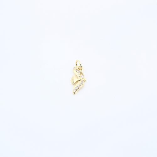 Cubic Zirconia Micro Pave Brass Pendant, Bird, plated, DIY & micro pave cubic zirconia, golden, 11x6x2mm, Sold By PC