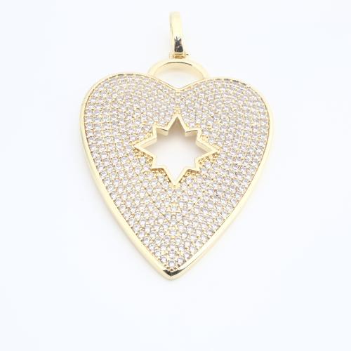 Cubic Zirconia Micro Pave Brass Pendant, Heart, plated, DIY & micro pave cubic zirconia, more colors for choice, 53x39x3mm, Sold By PC